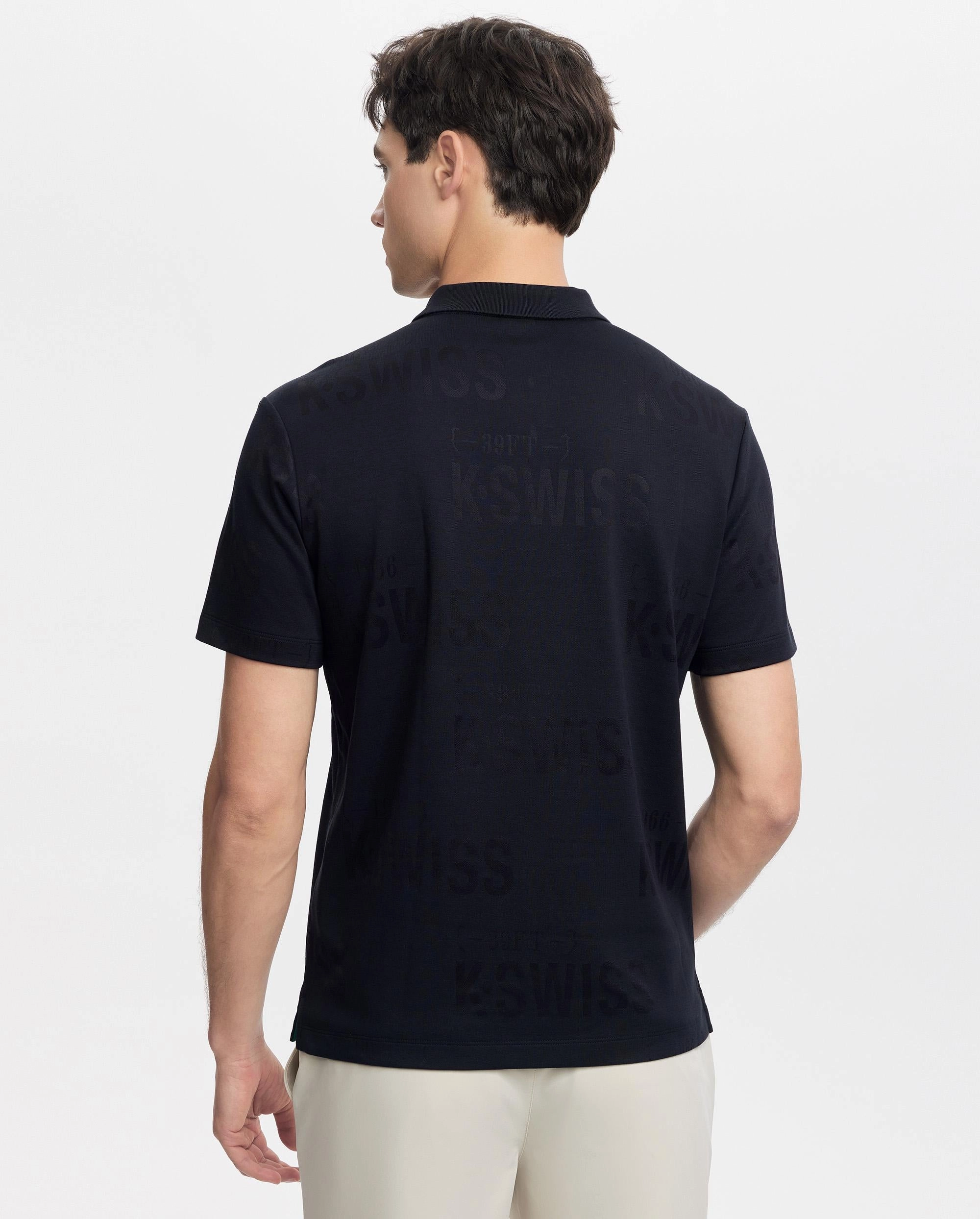 108279-008 | MEN'S ALL-OVER K-SWISS LOGO POLO SHIRT | BLACK