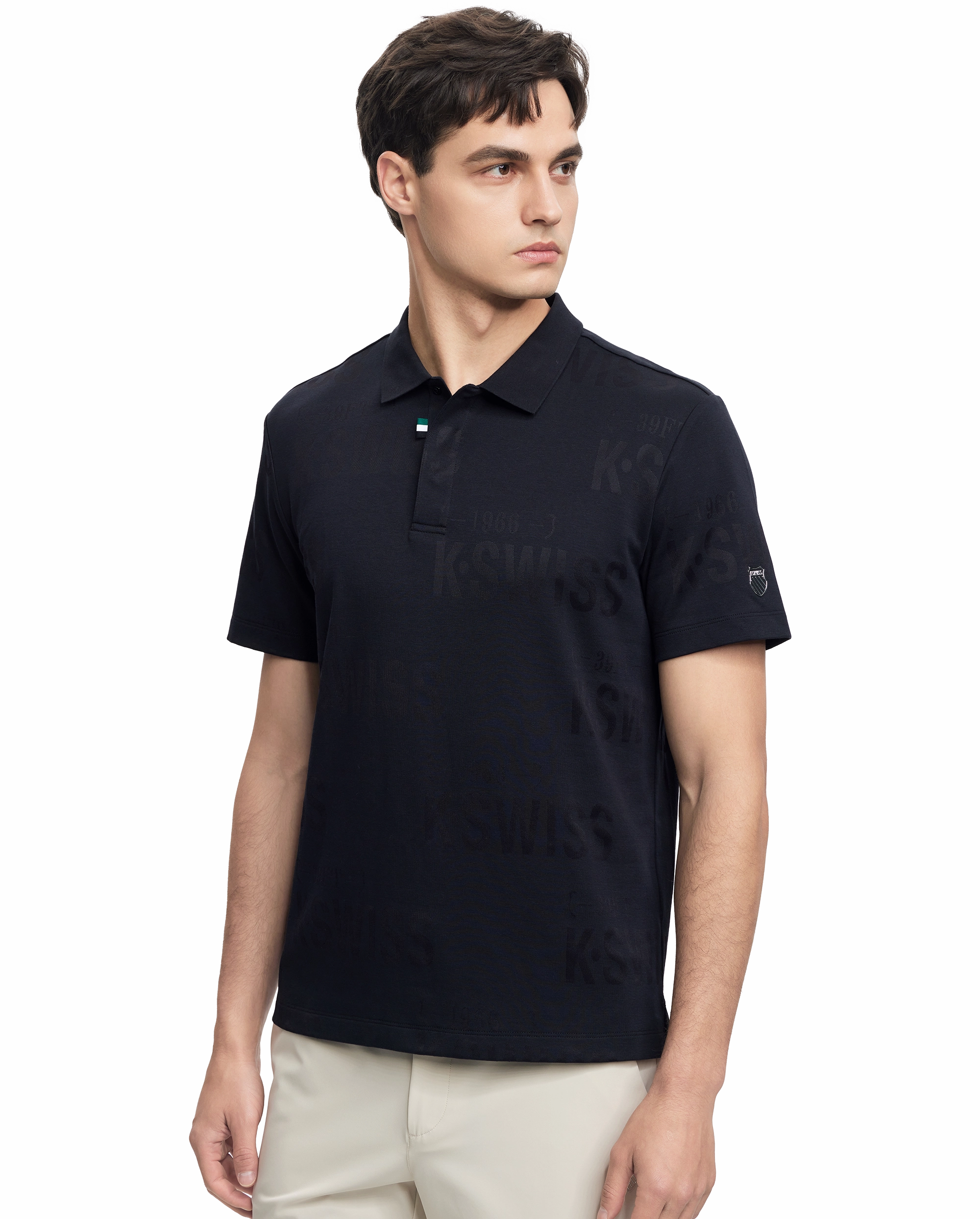 108279-008 | MEN'S ALL-OVER K-SWISS LOGO POLO SHIRT | BLACK