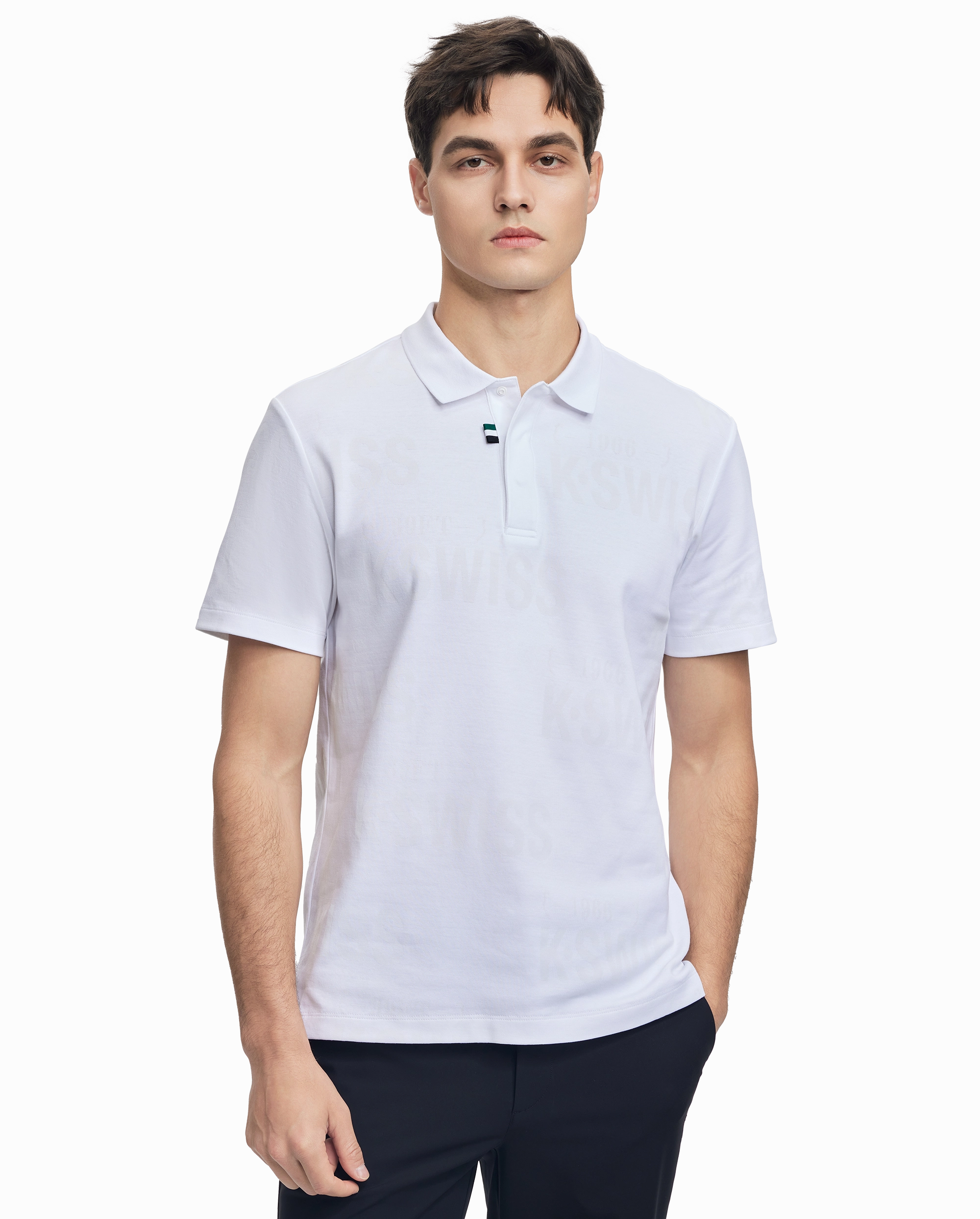 108279-101 | MEN'S ALL-OVER K-SWISS LOGO POLO SHIRT | WHITE/WHITE
