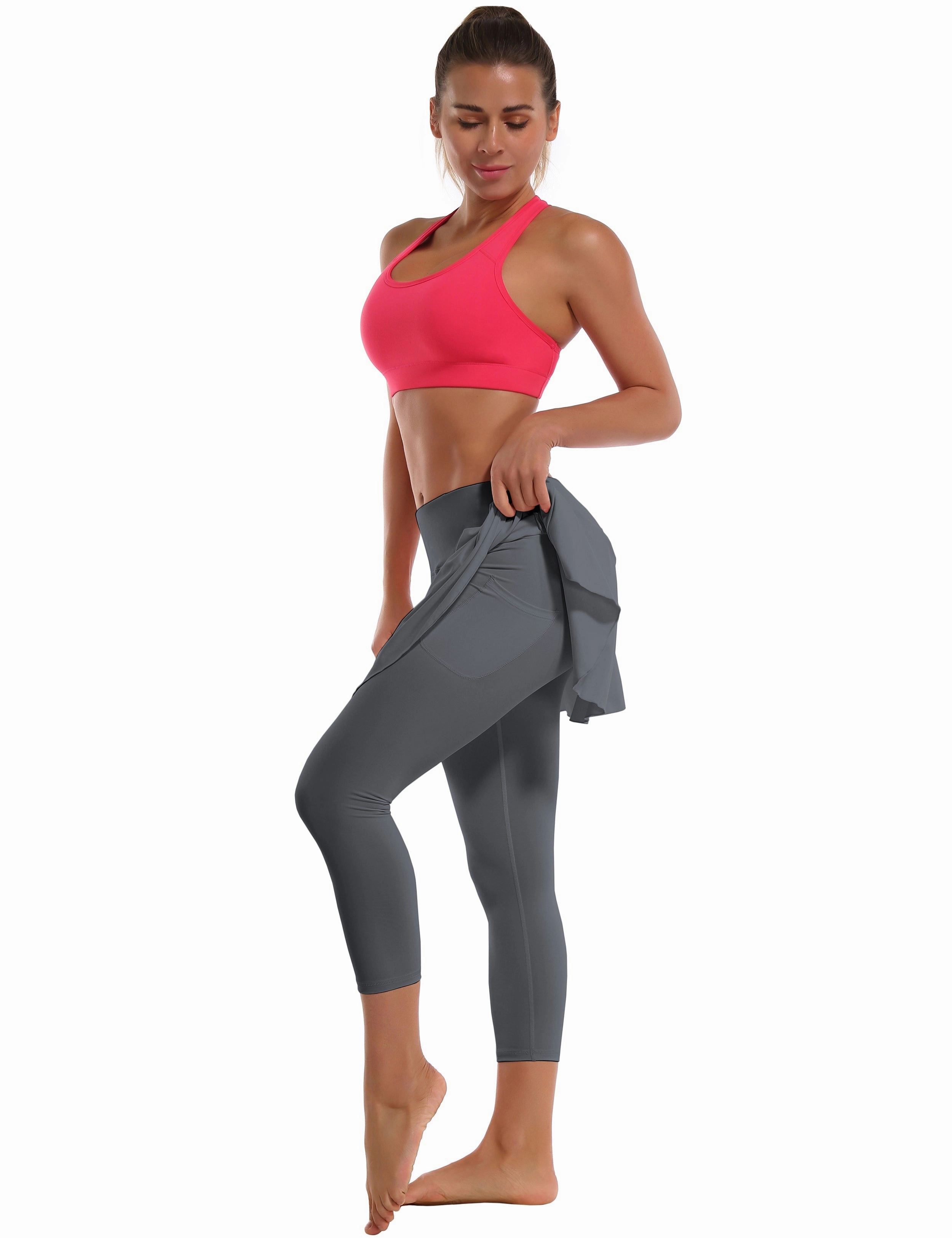 19" Capris Tennis Golf Skirted Leggings with Pockets gray_yoga