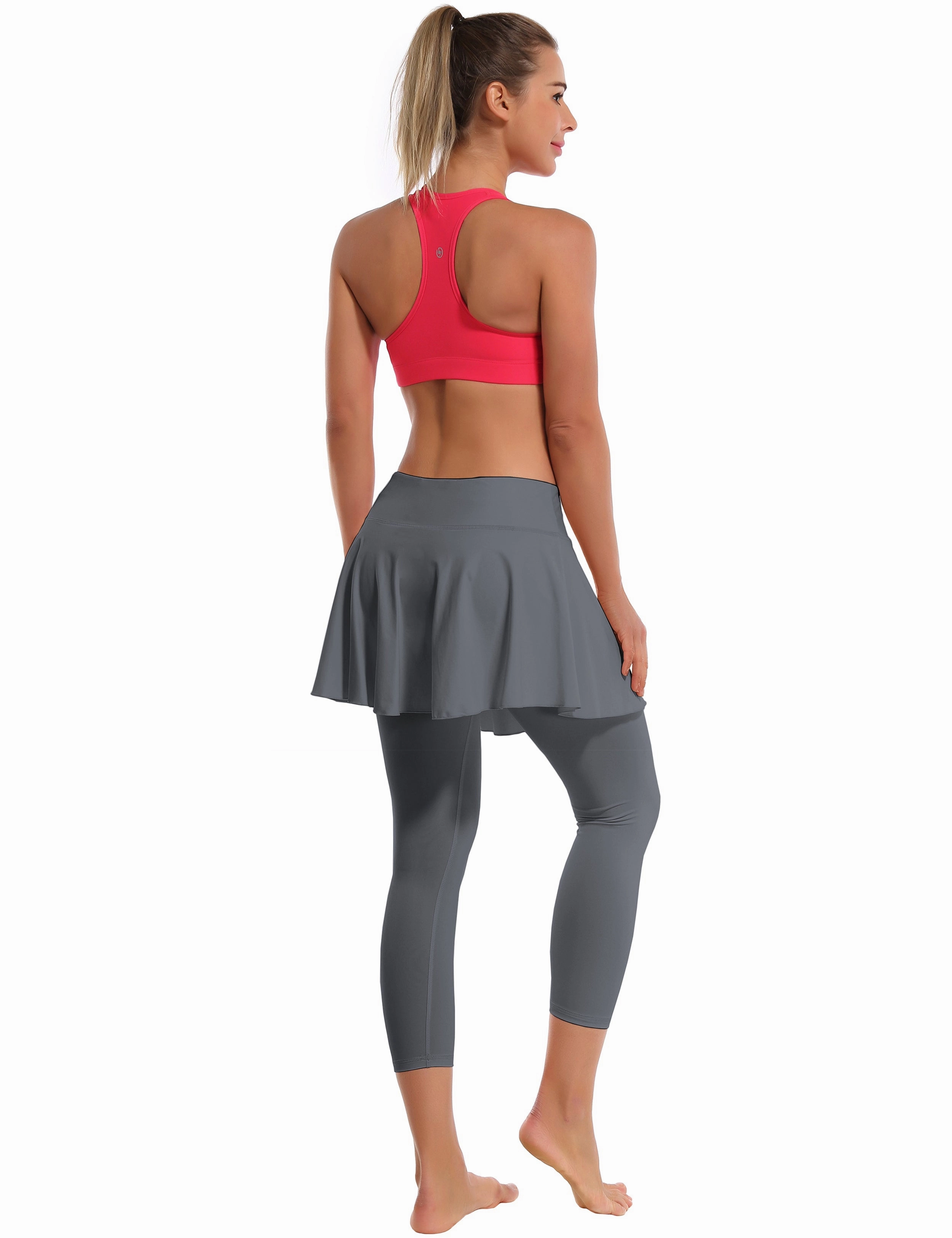 19" Capris Tennis Golf Skirted Leggings with Pockets gray_yoga