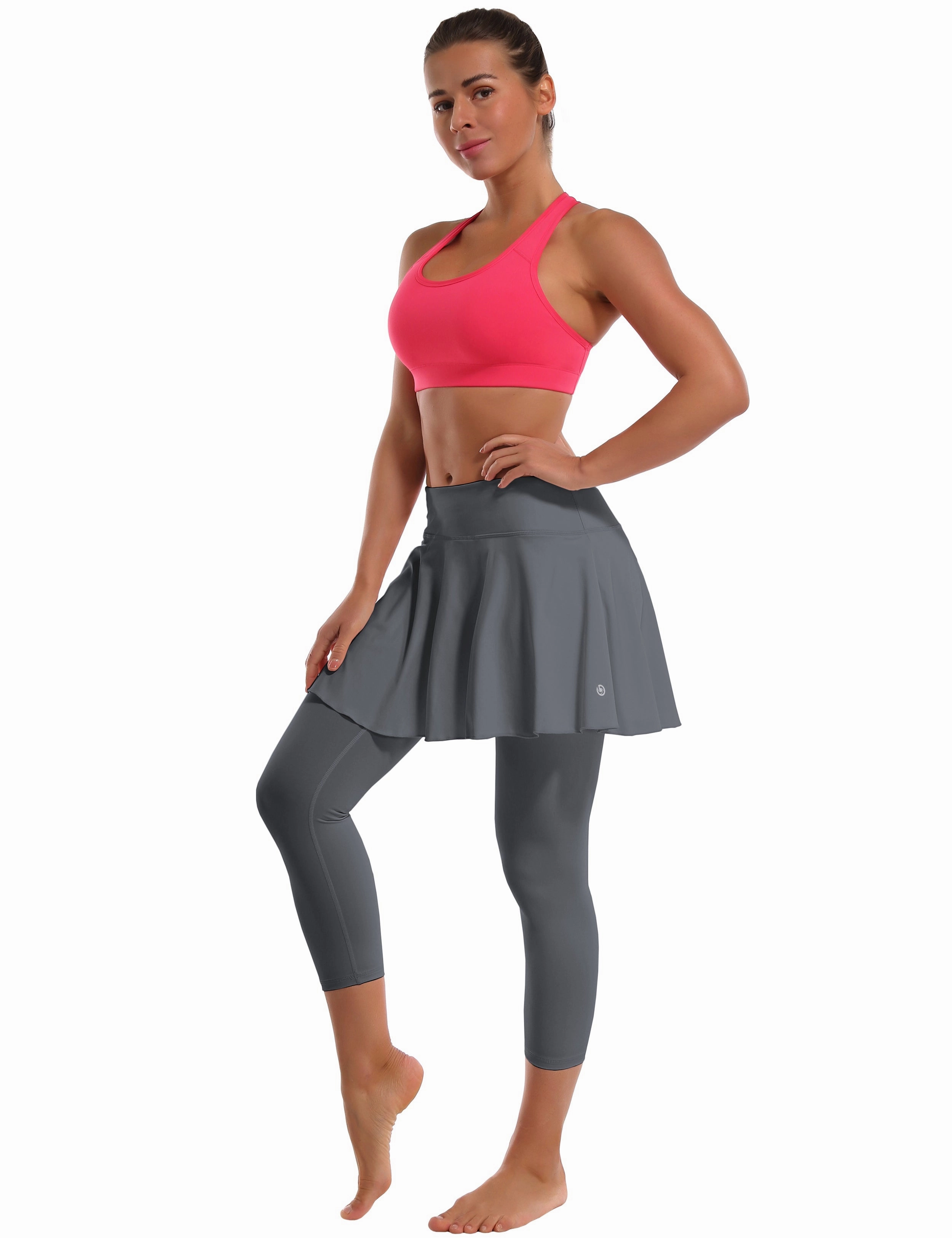 19" Capris Tennis Golf Skirted Leggings with Pockets gray_yoga