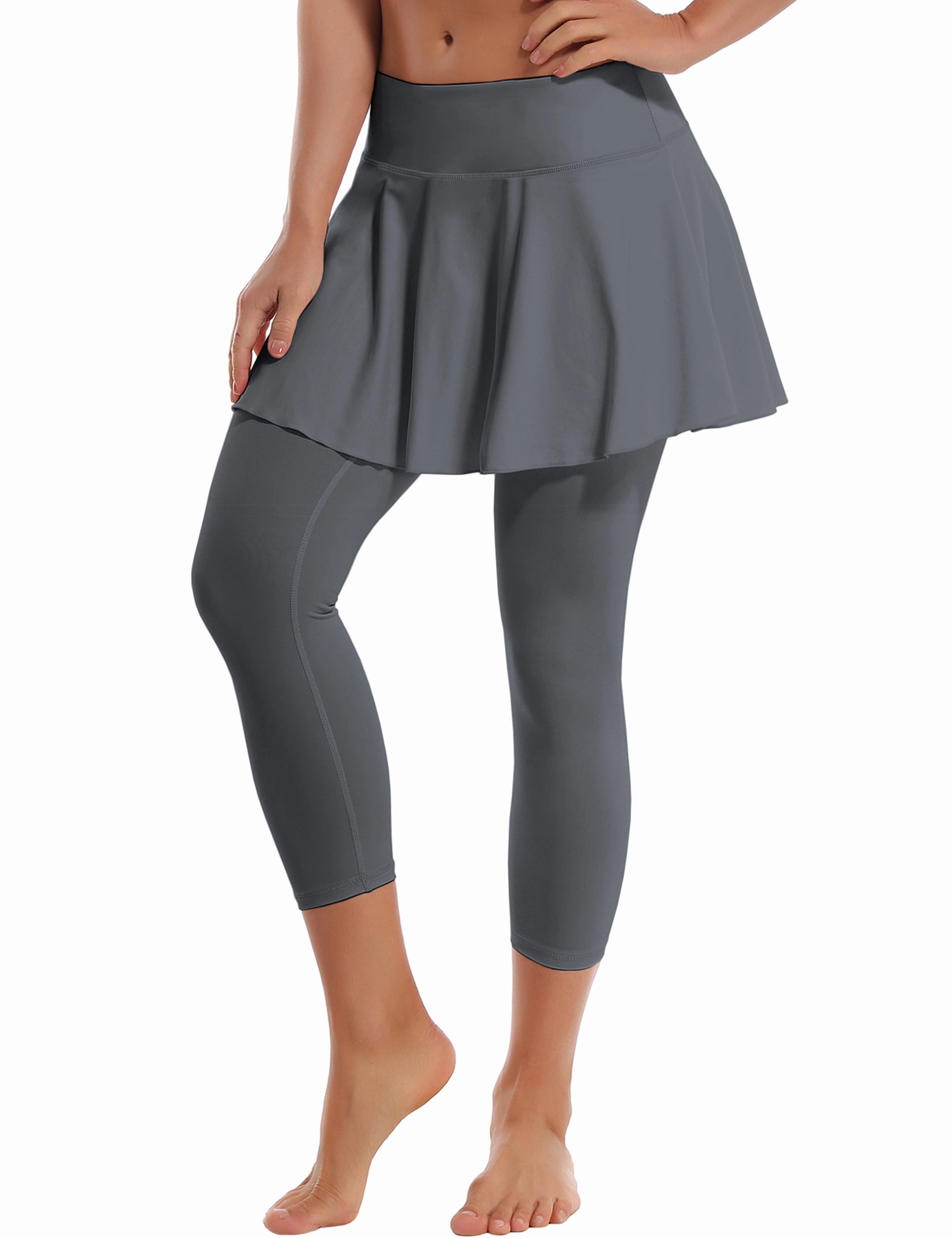 19" Capris Tennis Golf Skirted Leggings with Pockets gray_yoga