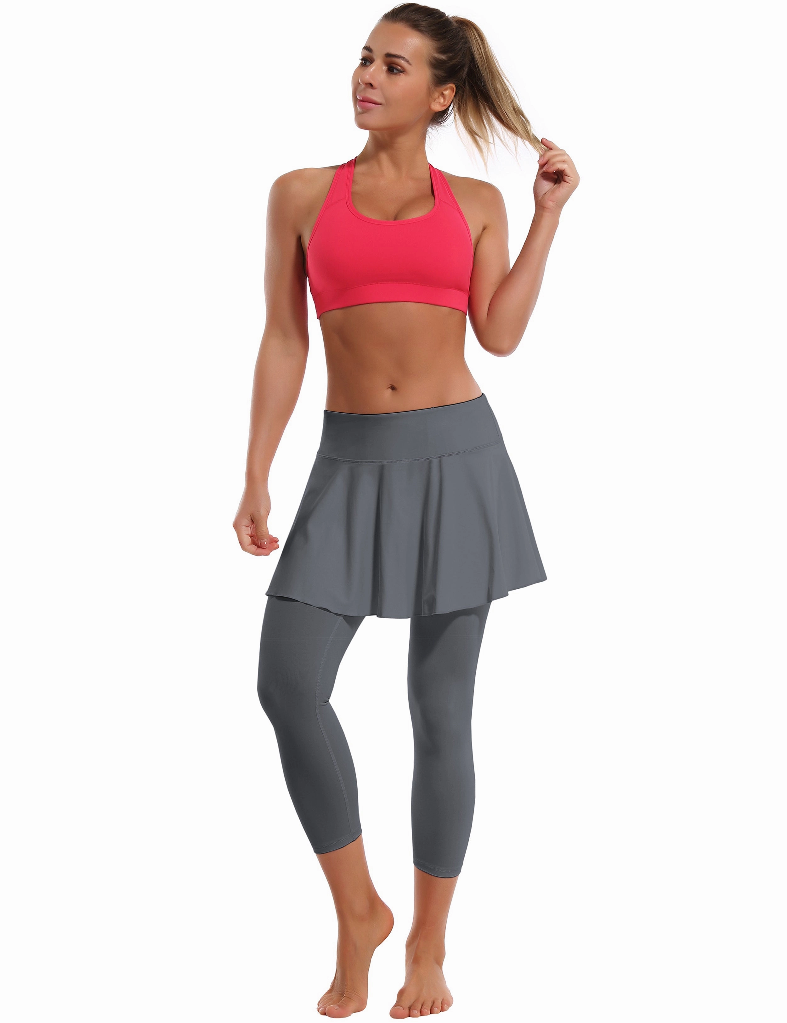 19" Capris Tennis Golf Skirted Leggings with Pockets gray_yoga