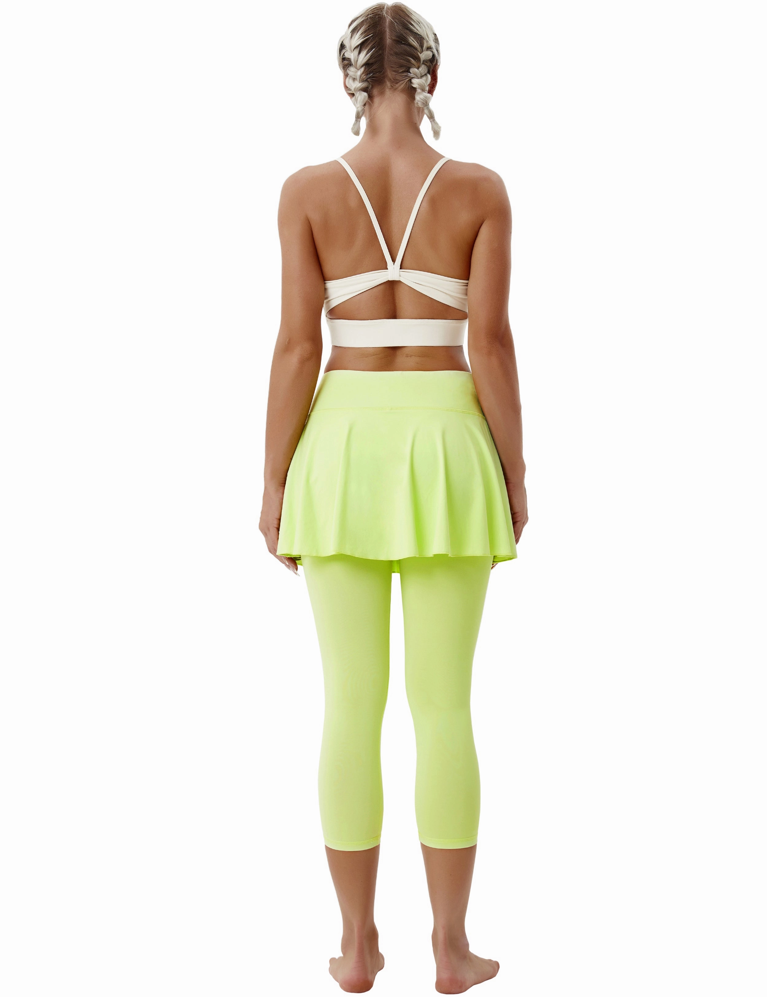 19" Capris Tennis Golf Skirted Leggings with Pockets neonyellow