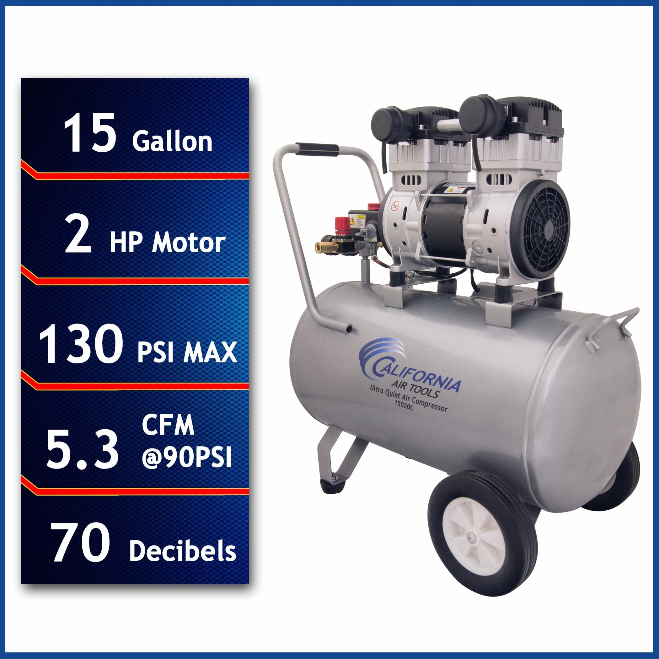 2HP 15 Gallon Oil-Free Steel Tank Air Compressor