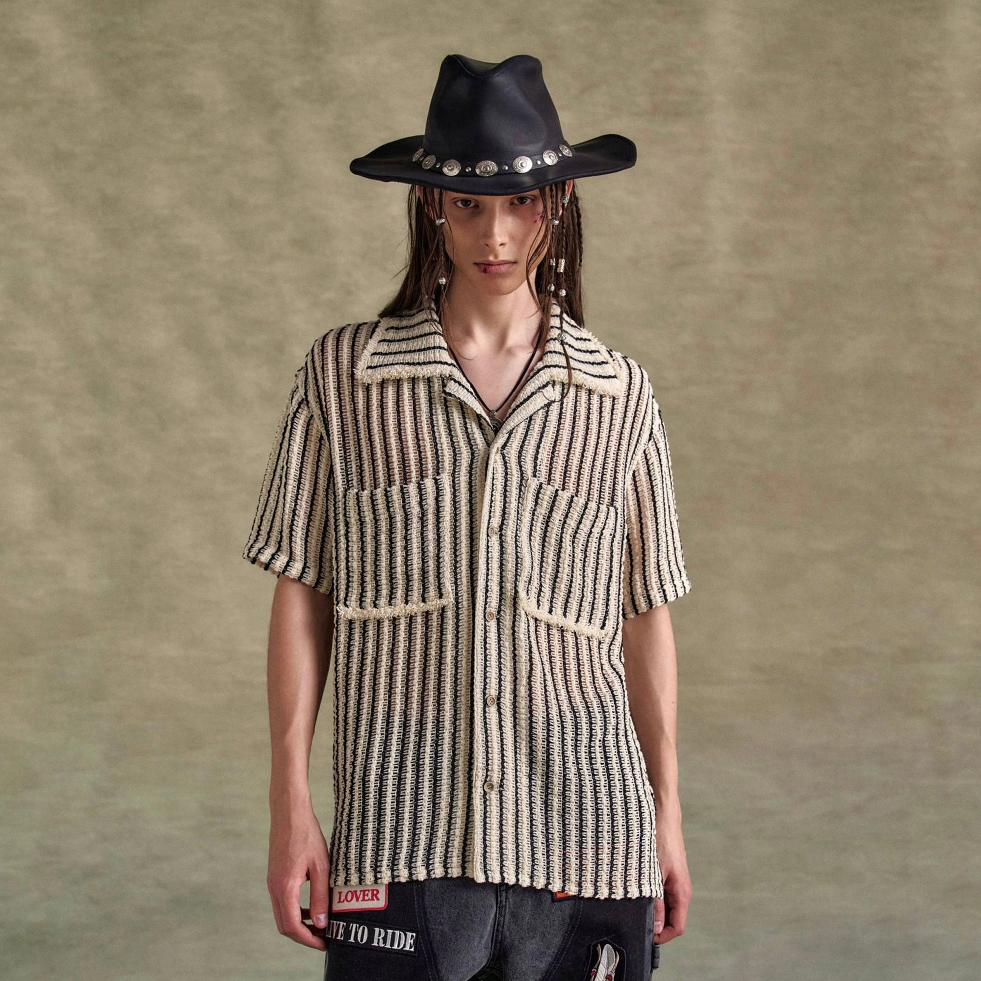 Andersson Bell Sheer Stripe Knit Shirts Ecru ATB1235M