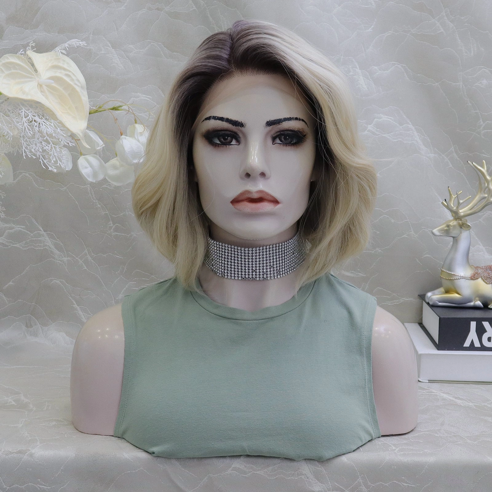 Angela Collection-Victoria short blonde with dark root 13*4 lace front wigs K111-2415