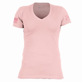 Basic T-Shirt Women's V-Neck - Light Pink