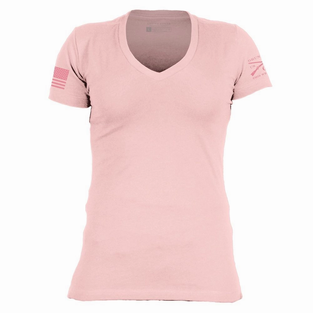 Basic T-Shirt Women's V-Neck - Light Pink