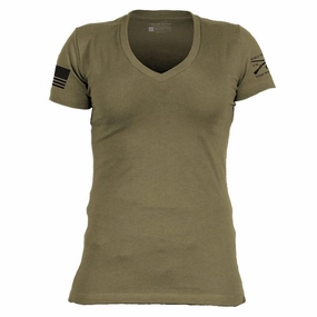 Basic T-Shirt Women's V-Neck - Military Green