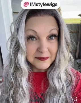Brenda Collection-Cathy water Wave Grey with Brown rooting 26 inches 13*4 lace Front Synthetic wig