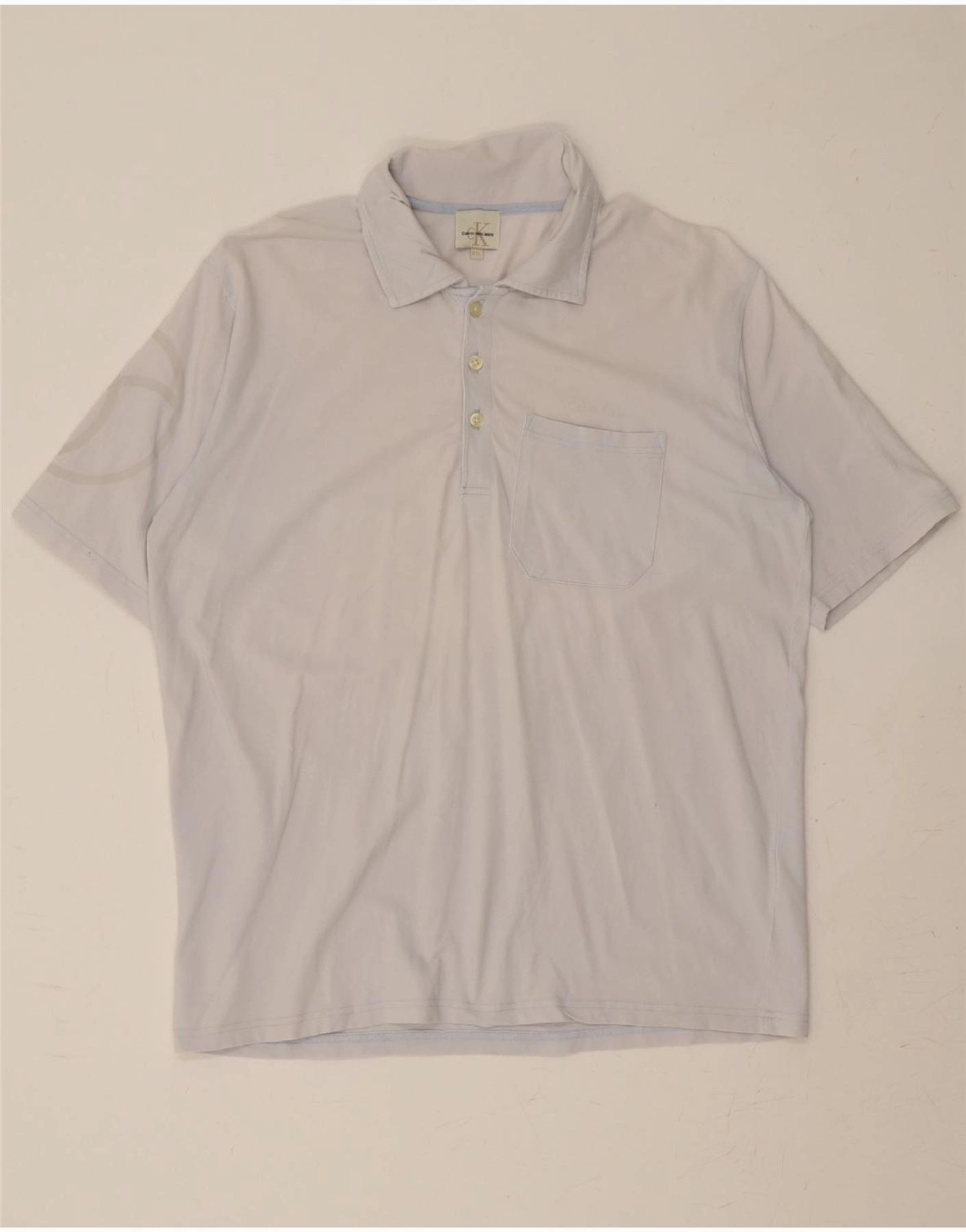CALVIN KLEIN Mens Polo Shirt 2XL Blue Cotton