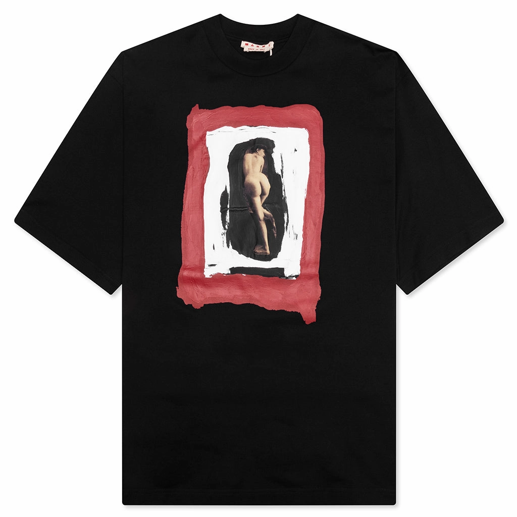 Cotton T-Shirt with Mended Patch - Black