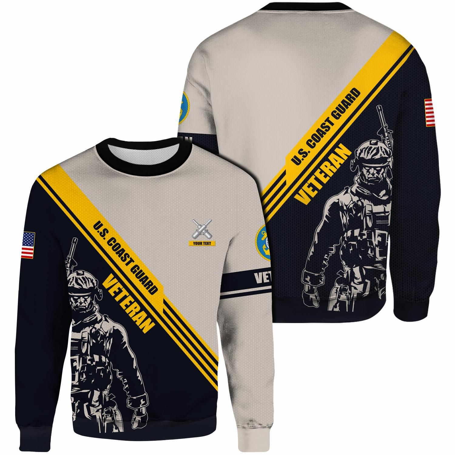 Custom 3D All Over Prints Ugly Sweater, Personalized Name And Military Insignia, US Veteran