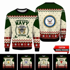 Custom 3D All Over Prints Ugly Sweater, US Veteran Military Ranks/Insignia