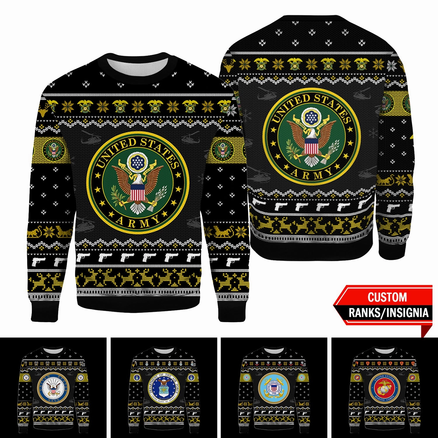 Custom US Military Ranks/Insignia 3D Xmas Ugly Sweater