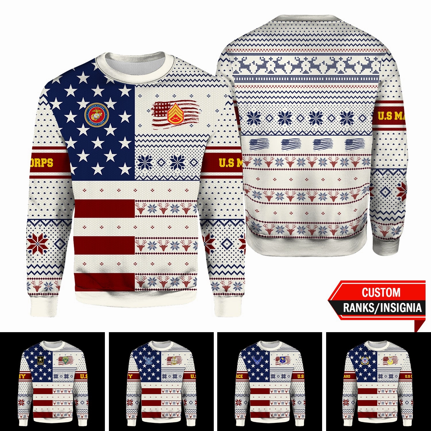 Custom US Military Ranks/Insignia All Over Prints Ugly Sweater