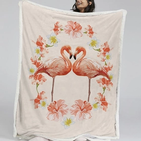 Flamingo and Hibiscus Passion Soft Sherpa Blanket
