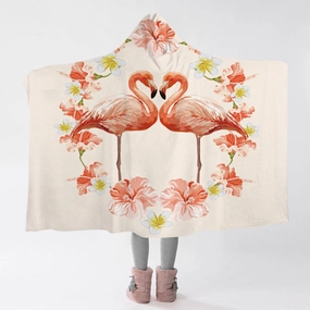 Flamingos and Hibiscus Hooded Blanket
