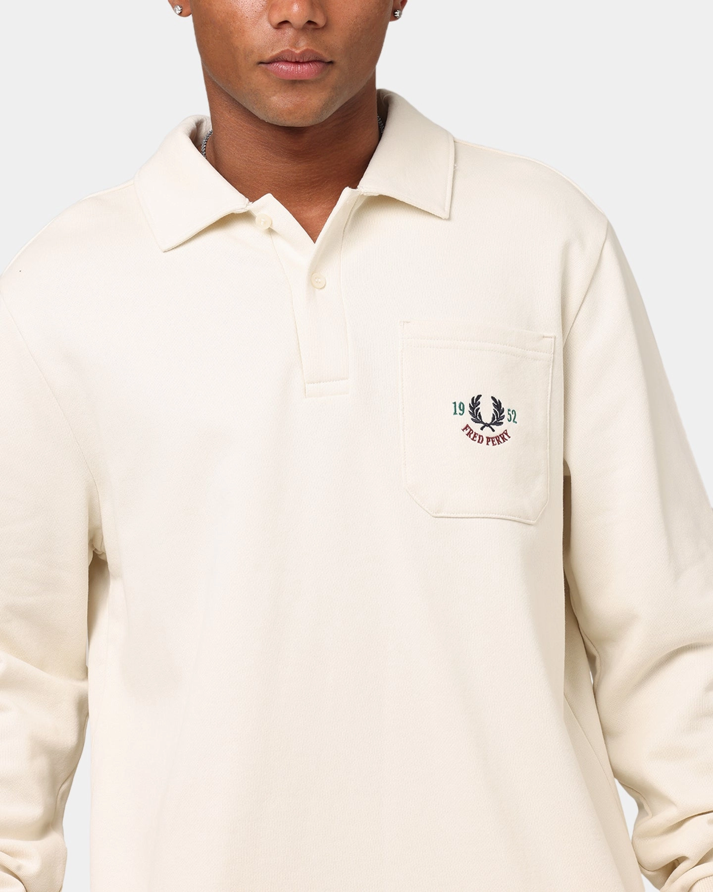 Fred Perry Embroidered Champion Collared Sweatshirt Ecru