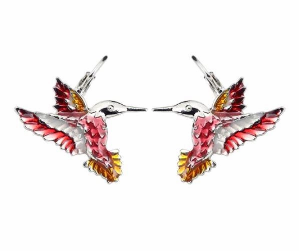 Happy Hummingbird - Enamel Pendant Clip-on Earrings