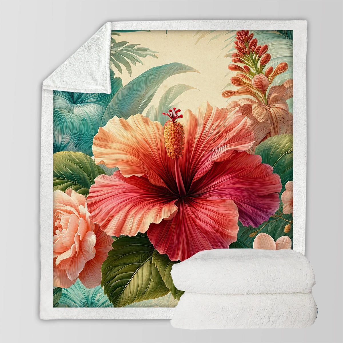 Hibiscus Flower Soft Sherpa Blanket