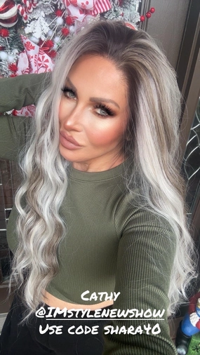 IMstyle Cathy water Wave Grey with Brown rooting 26 inches 13*4 lace Front Synthetic wig