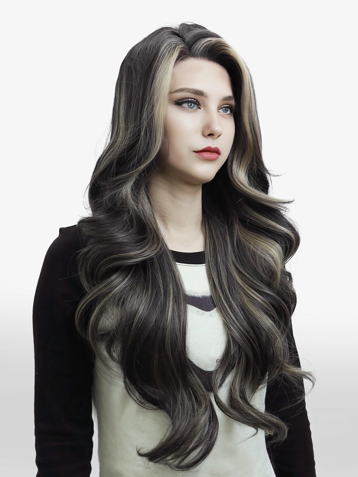 IMstyle Chrissy Tea Black with Highlight 28inches layer Cut Free part Lace Front Wig Daily-F100-2450 (ELSA)