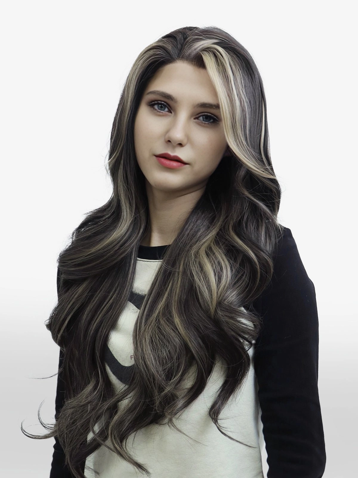 IMstyle Chrissy Tea Black with Highlight 28inches layer Cut Free part Lace Front Wig Daily-F100-2450 (ELSA)