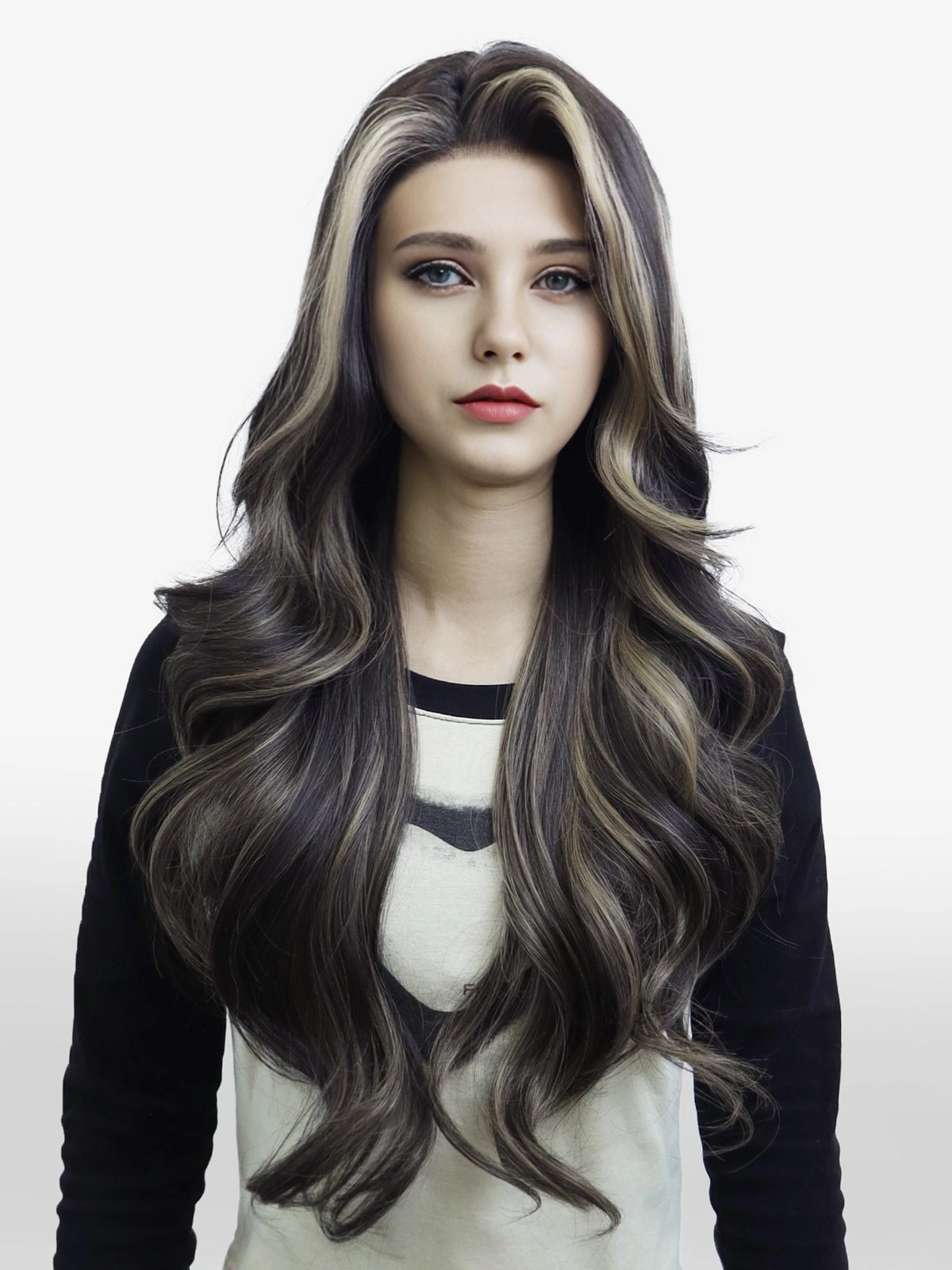 IMstyle Chrissy Tea Black with Highlight 28inches layer Cut Free part Lace Front Wig Daily-F100-2450 (ELSA)