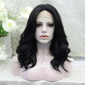 IMsyle Zia Glueless nature black shoulder wavy lace front wig T parting adjustable Band