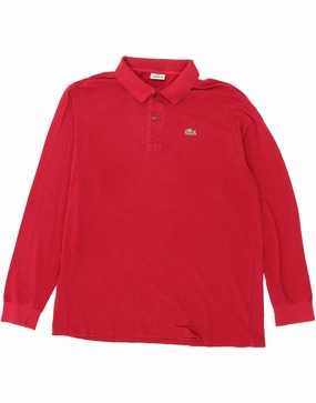 LACOSTE Mens Long Sleeve Polo Shirt Size 6 XL Red Cotton