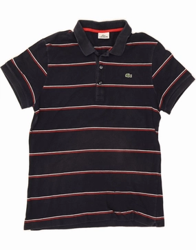LACOSTE Mens Polo Shirt Size 6 XL Navy Blue Striped Cotton