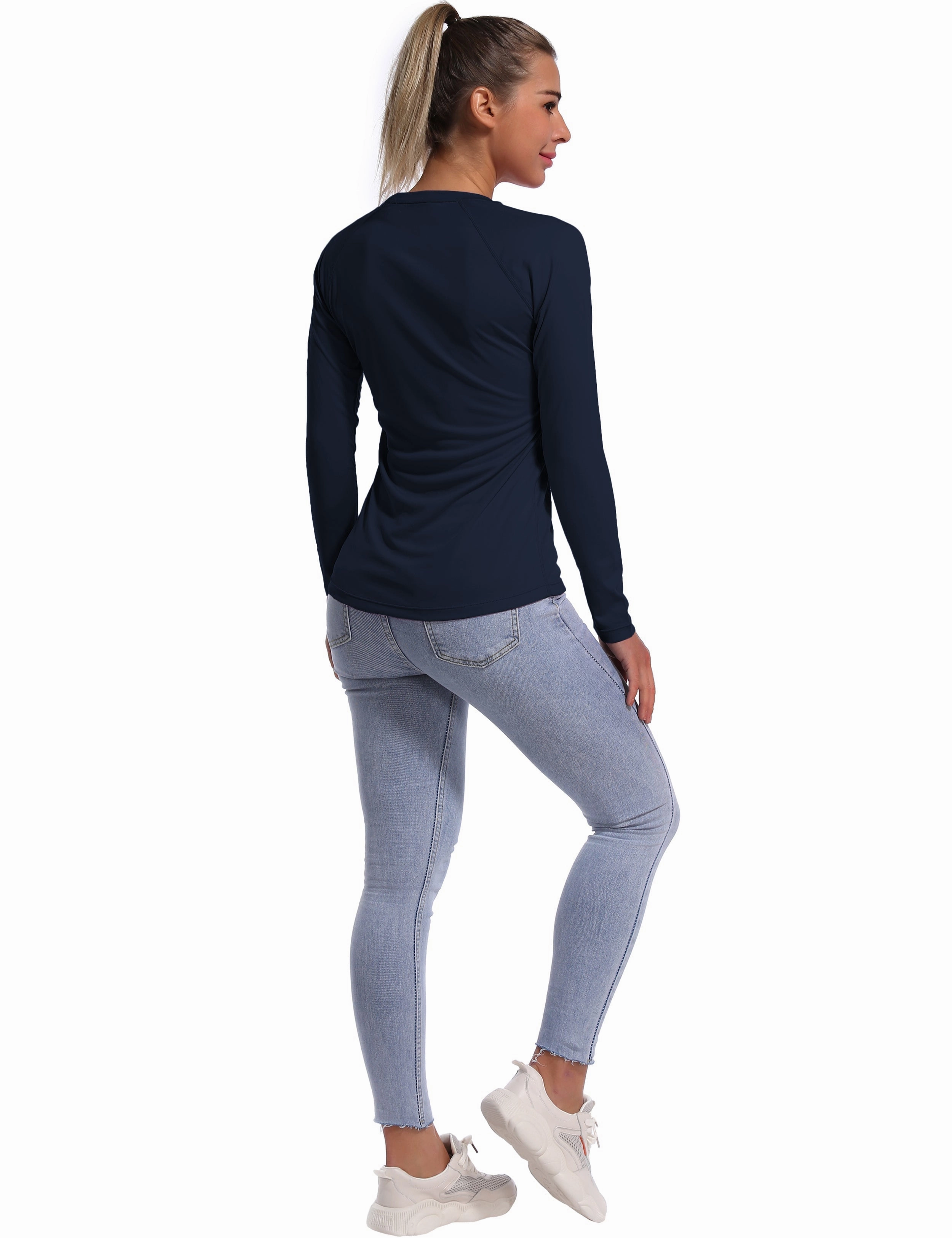 Long Sleeve Athletic Shirts darknavy_Gym