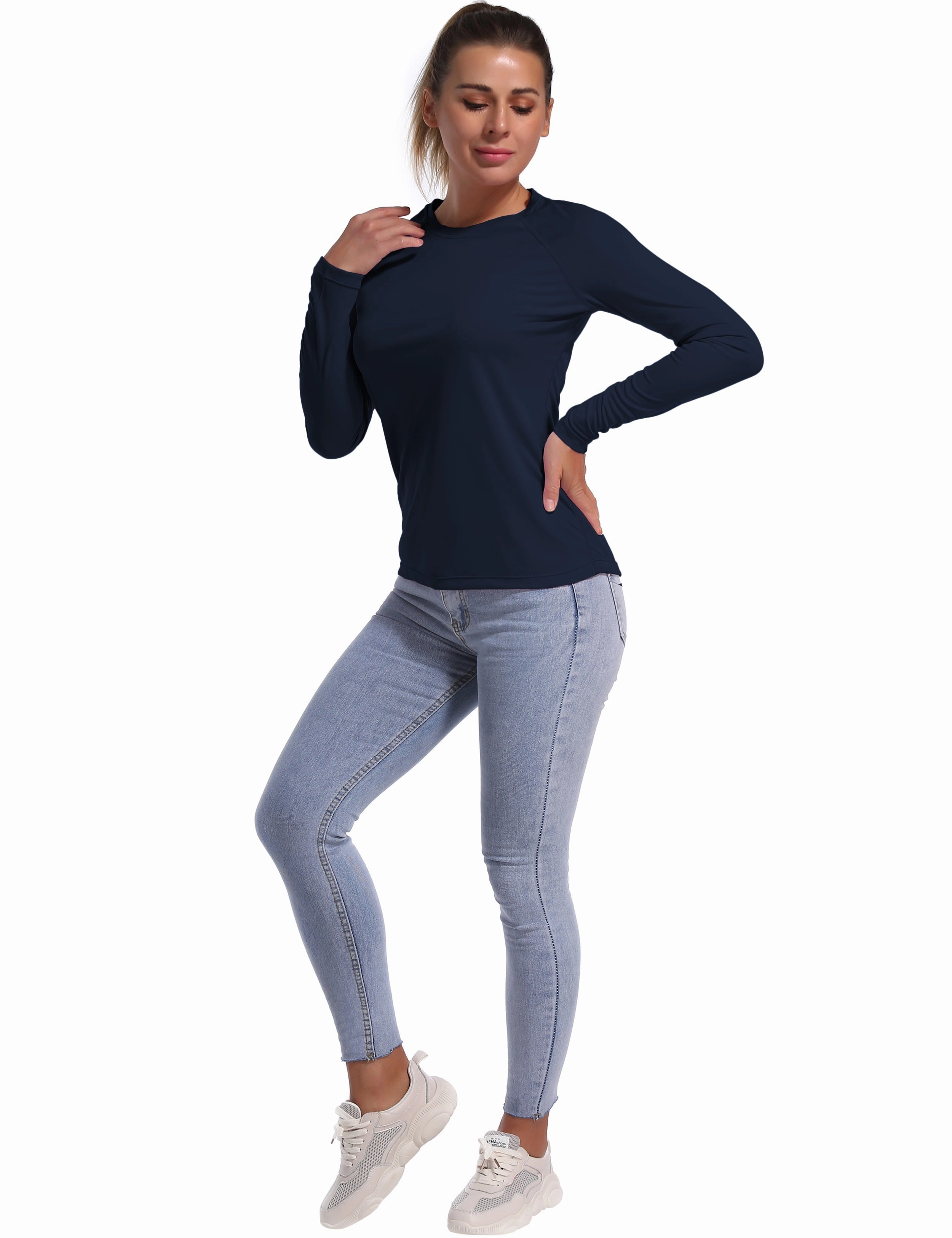 Long Sleeve Athletic Shirts darknavy_Gym