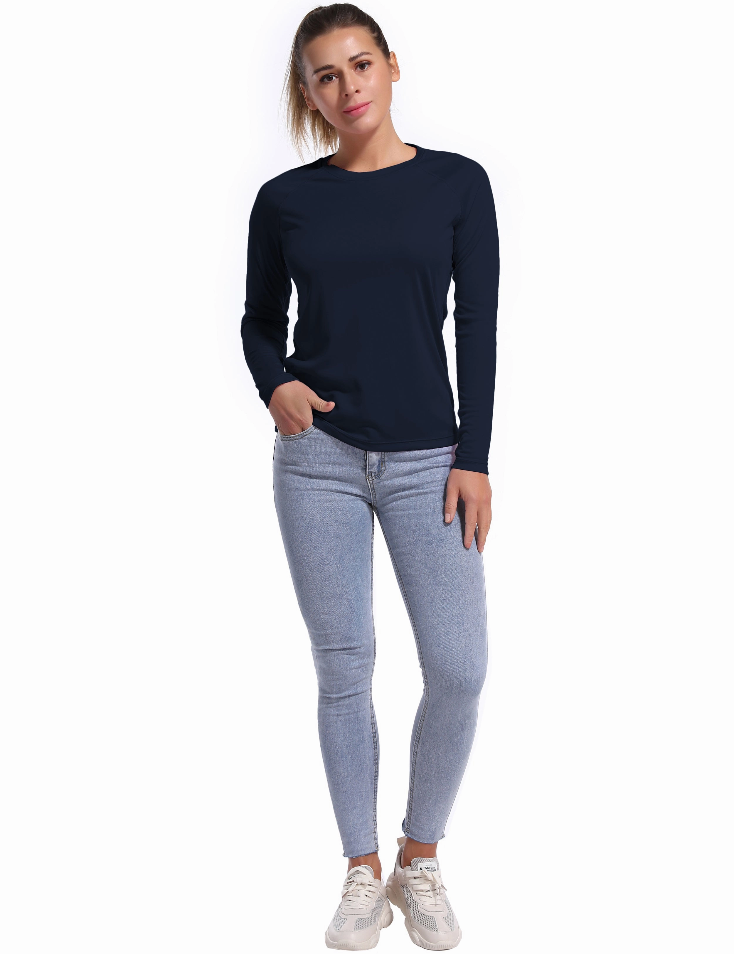 Long Sleeve Athletic Shirts darknavy_Gym
