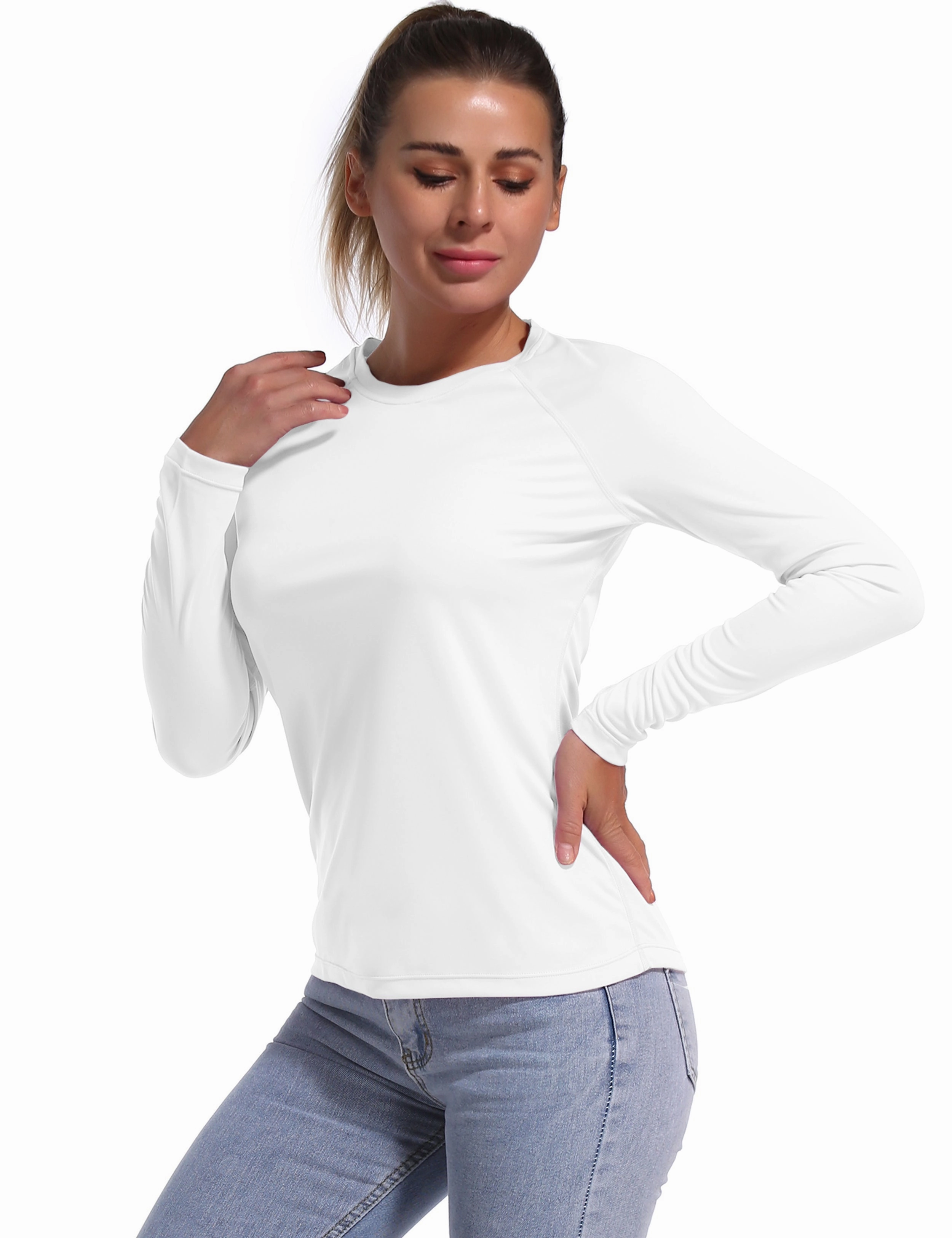 Long Sleeve Athletic Shirts white_Gym
