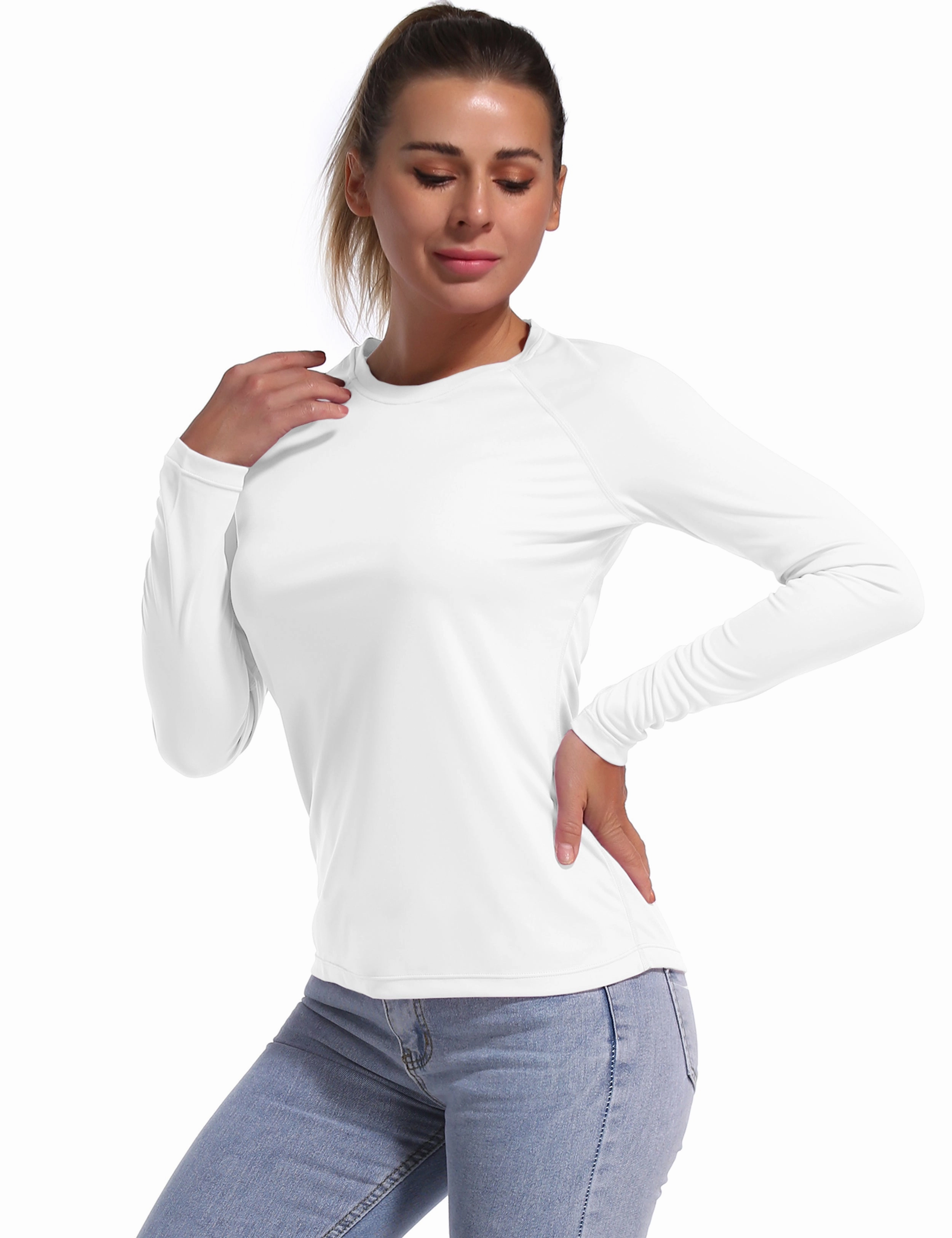 Long Sleeve Athletic Shirts white_yogastudio
