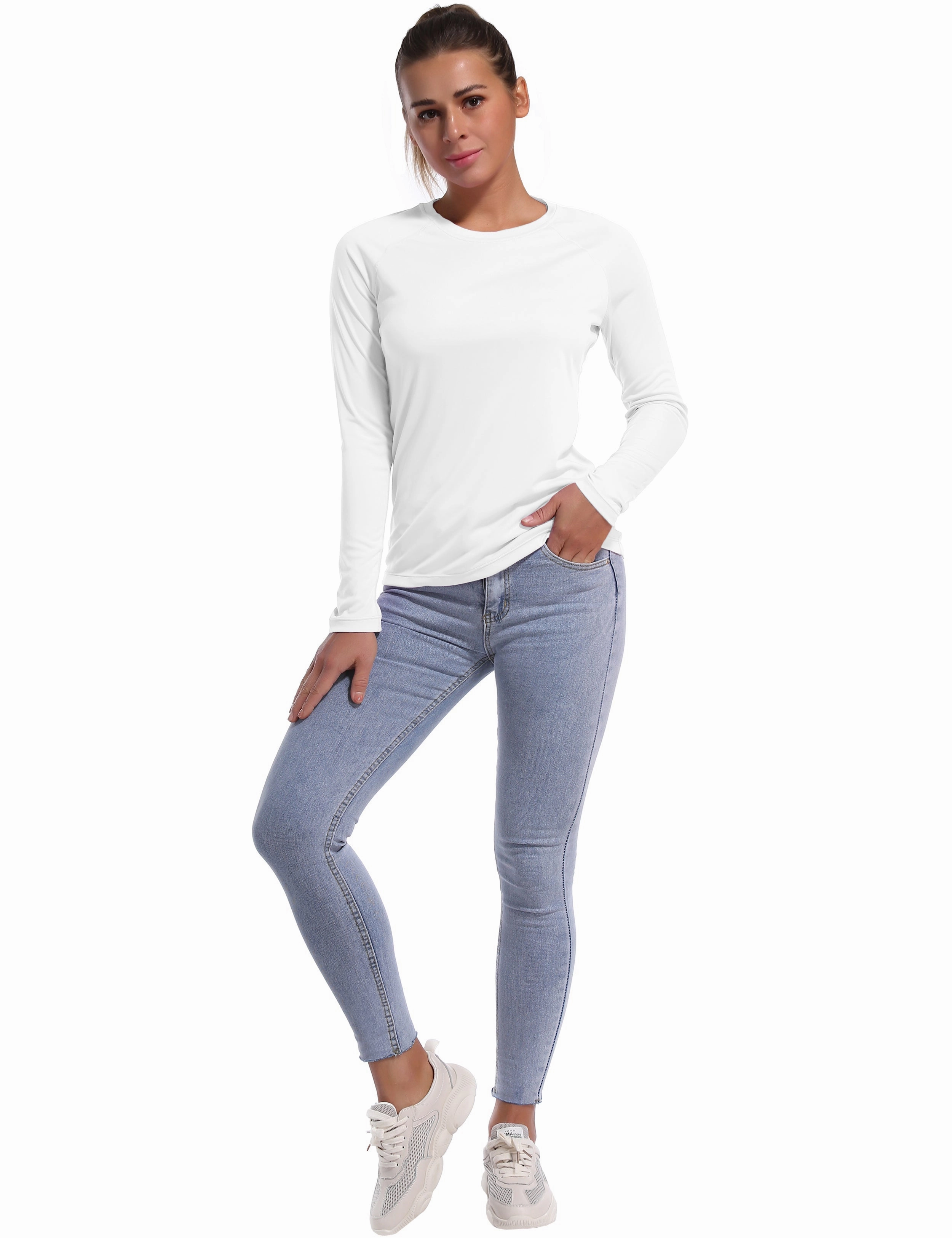 Long Sleeve Athletic Shirts white_yogastudio