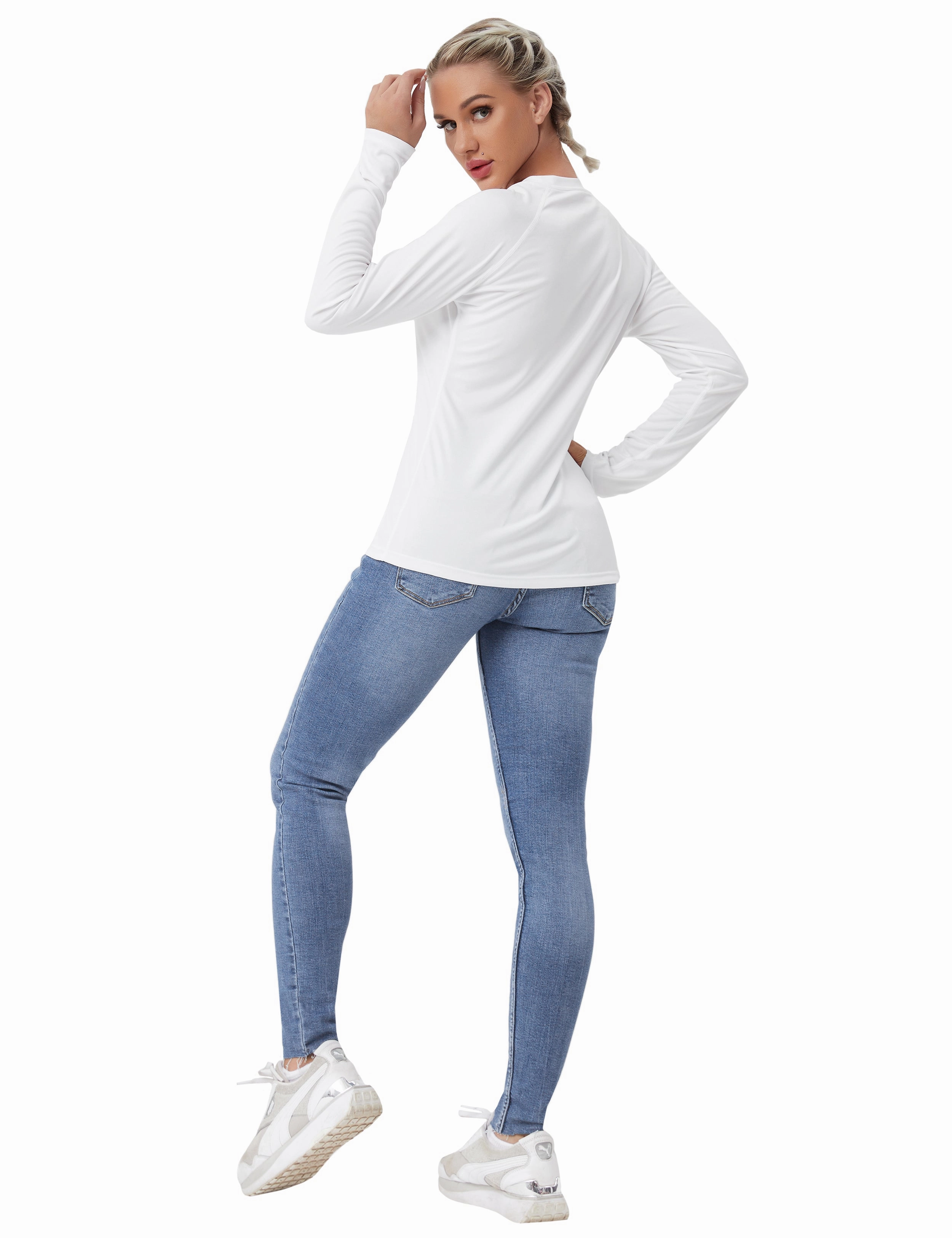 Long Sleeve Athletic Shirts white_yogastudio