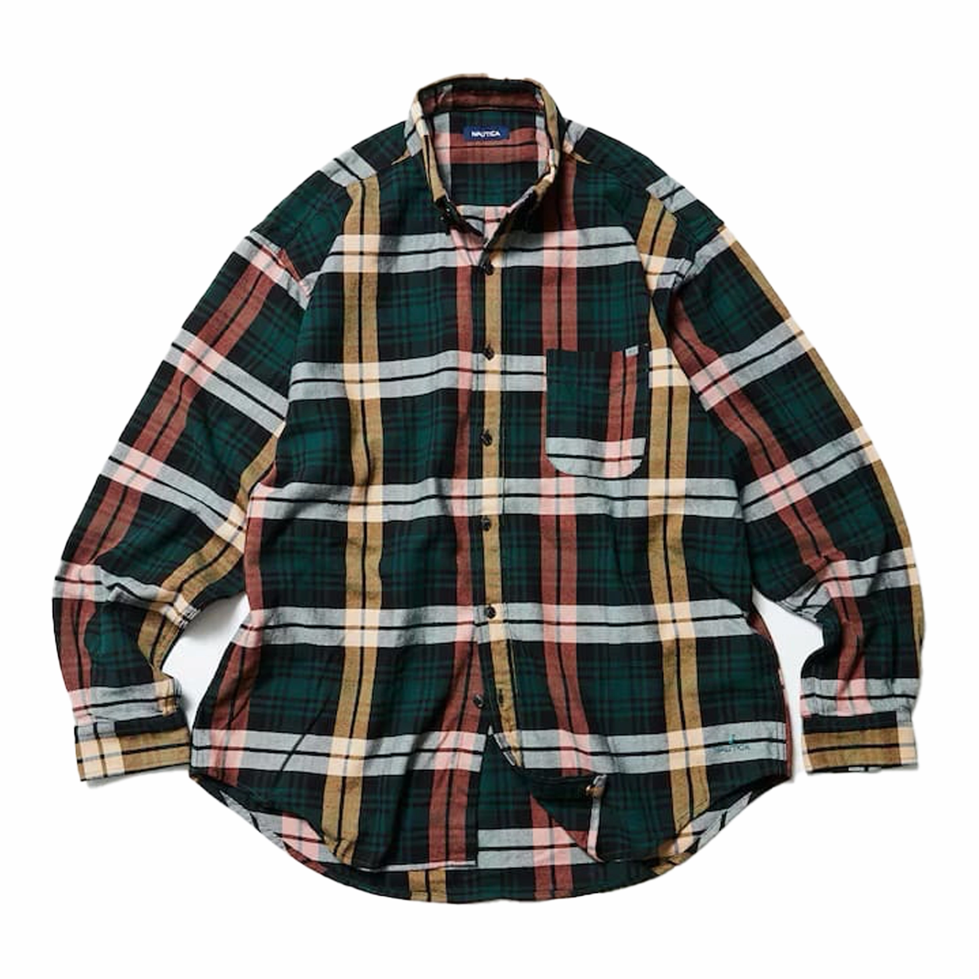 Nautica Japan Washed Cotton Tartan Check Shirts Green