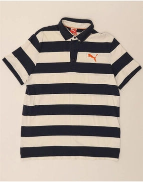 PUMA Mens Polo Shirt XL Navy Blue Striped Cotton