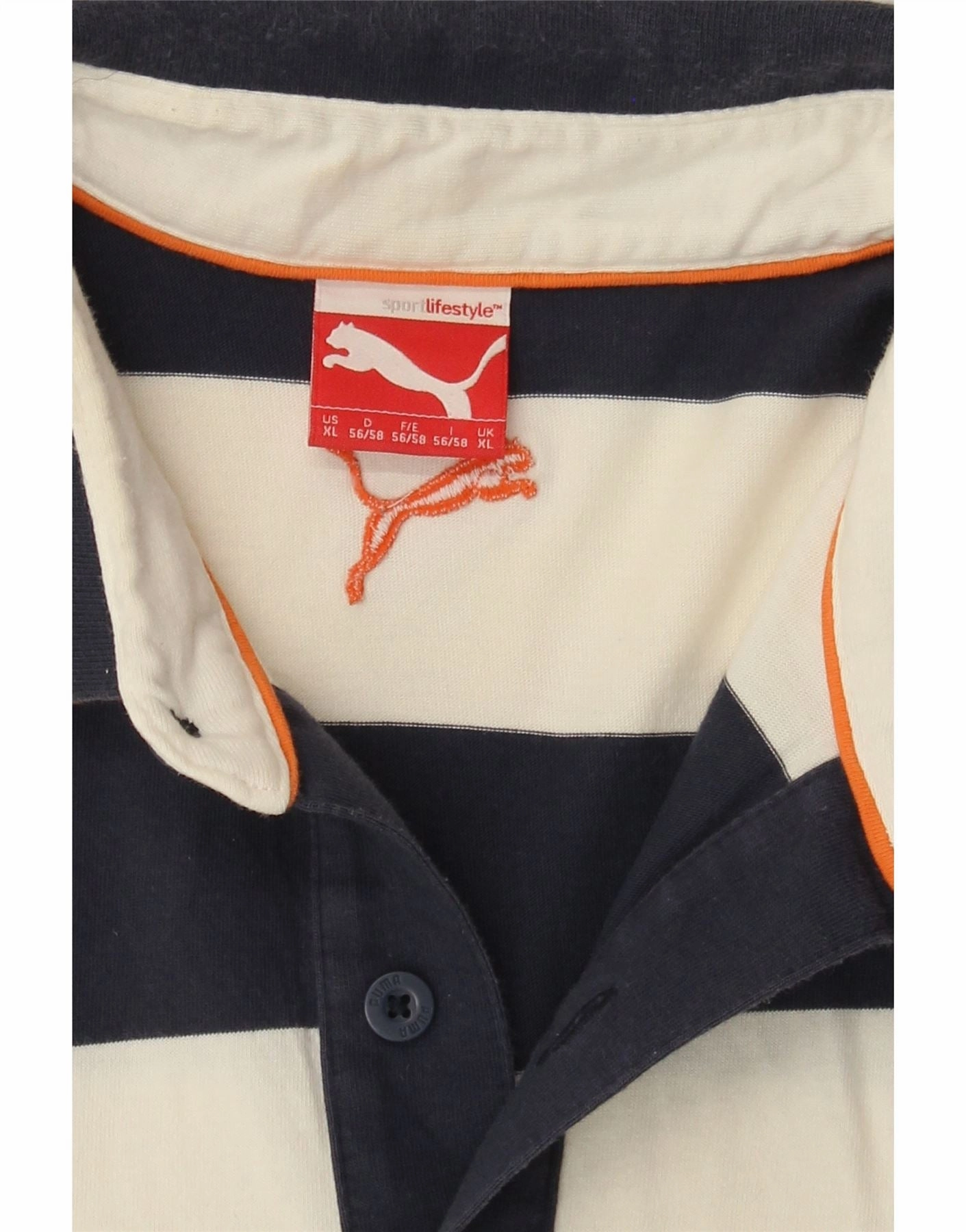 PUMA Mens Polo Shirt XL Navy Blue Striped Cotton