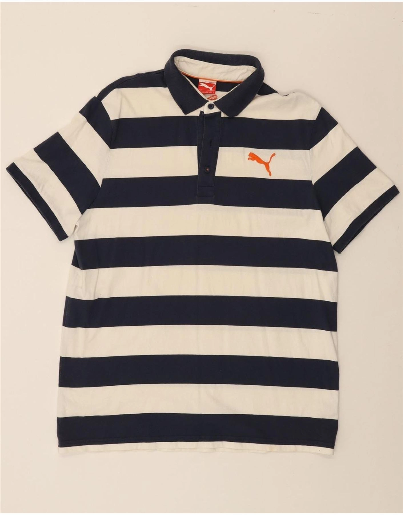 PUMA Mens Polo Shirt XL Navy Blue Striped Cotton