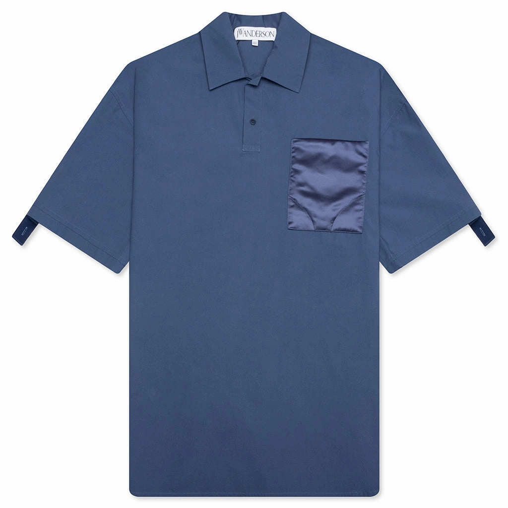 Quilted Pocket Polo Top - Light Indigo
