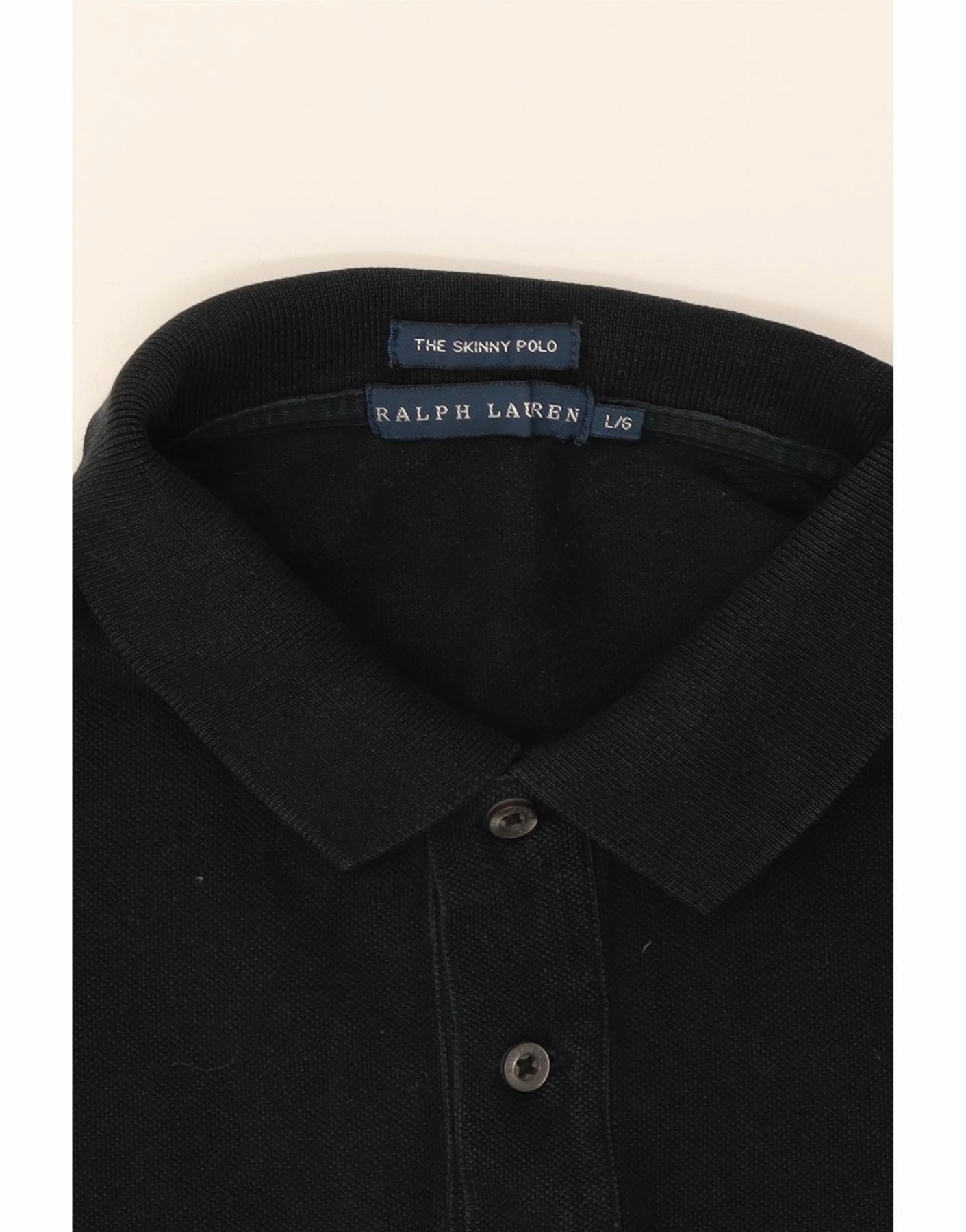 RALPH LAUREN Womens Skinny Polo Shirt UK 14 Large Black Cotton