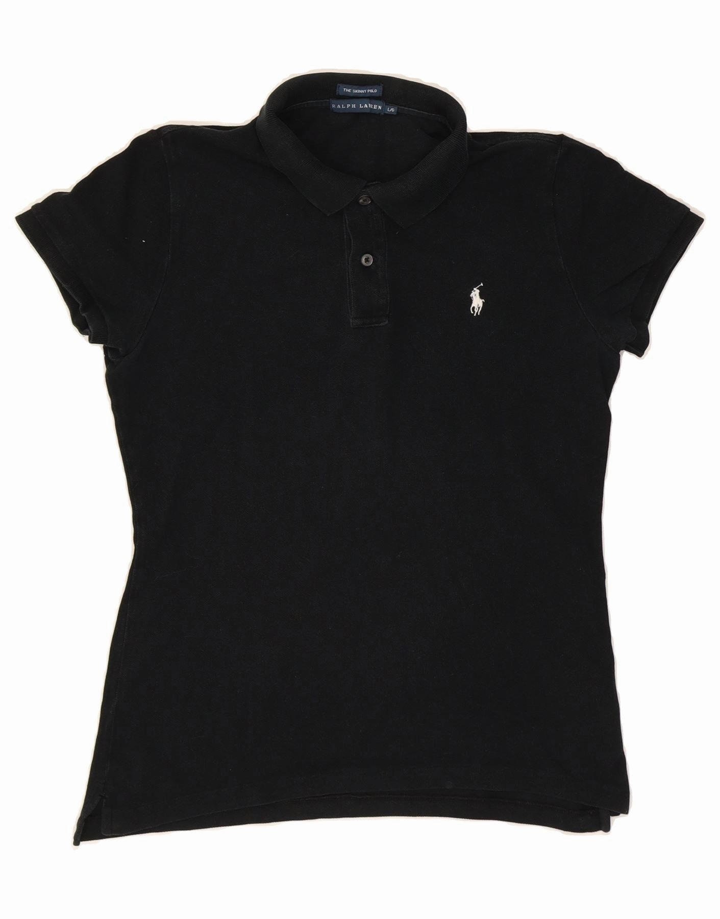RALPH LAUREN Womens Skinny Polo Shirt UK 14 Large Black Cotton