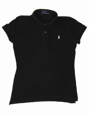 RALPH LAUREN Womens Skinny Polo Shirt UK 14 Large Black Cotton