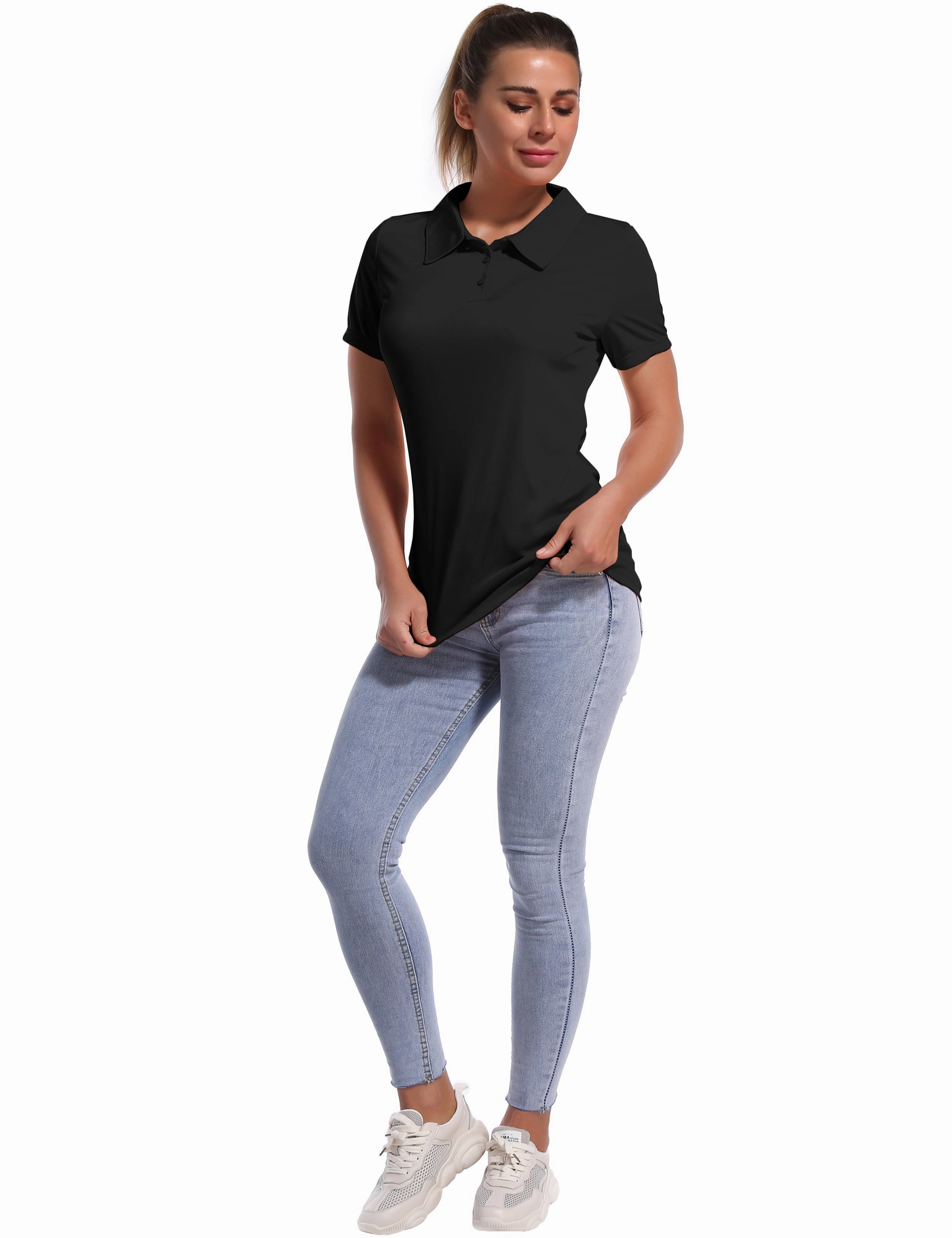 Short Sleeve Slim Fit Polo Shirt black_Plus Size